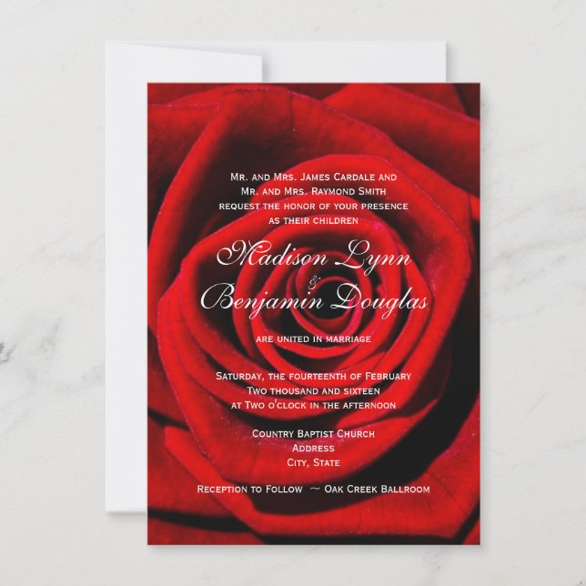 Rote Rose Valentinstag Hochzeit Einladungen (Vorderseite)