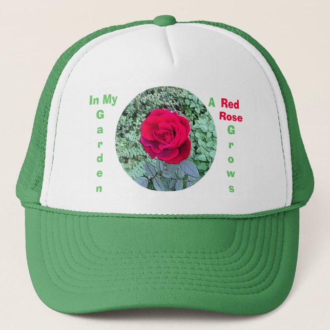 Rote Rose wächst in meinem Garten-Hut Truckerkappe (Vorderseite)