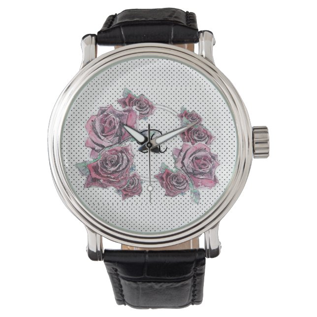 Rote Rose Wasserfarbpunkt Frauen Erstbeobachtung Armbanduhr (Vorderseite)