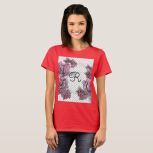 Rote Rose Watercolor dot Women Initial T Shirt