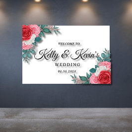 Rote Rose Watercolor Hochzeit Banner