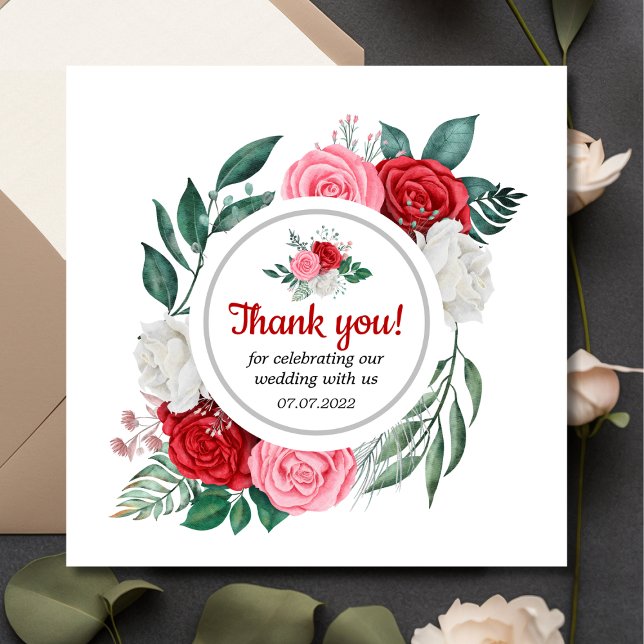 Rote Rose Watercolor Hochzeit Dankeskarte (Von Creator hochgeladen)