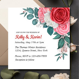 Rote Rose Watercolor Hochzeit Einladung