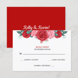Rote Rose Watercolor Hochzeit RSVP Karte