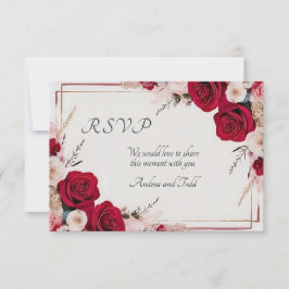 Rote Rose Watercolor Hochzeit RSVP Karte