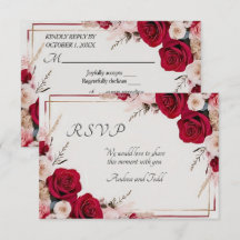 Rote Rose Watercolor Hochzeit RSVP Karte