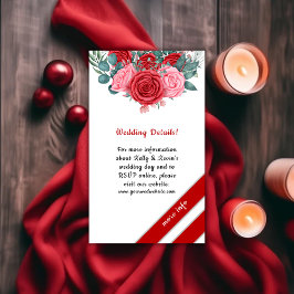 Rote Rose Watercolor Hochzeitdetails Begleitkarte