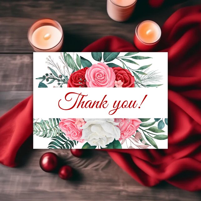 Rote Rose Watercolor Wedding Danke Karte (Red Rose Watercolor Wedding Thank You Card)