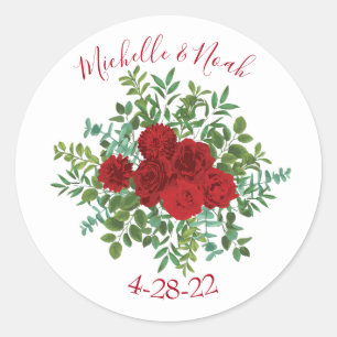Rote Rose Wedding Elegant Classic Runder Aufkleber