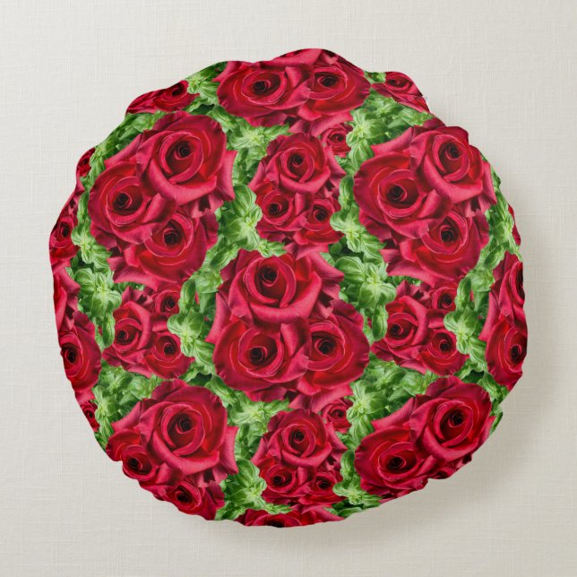 Rote Rose Weg Blume Garland Rundes Kissen (Rückseite)