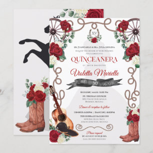Rote Rose Western Quinceañera Elegante Charra Einladung