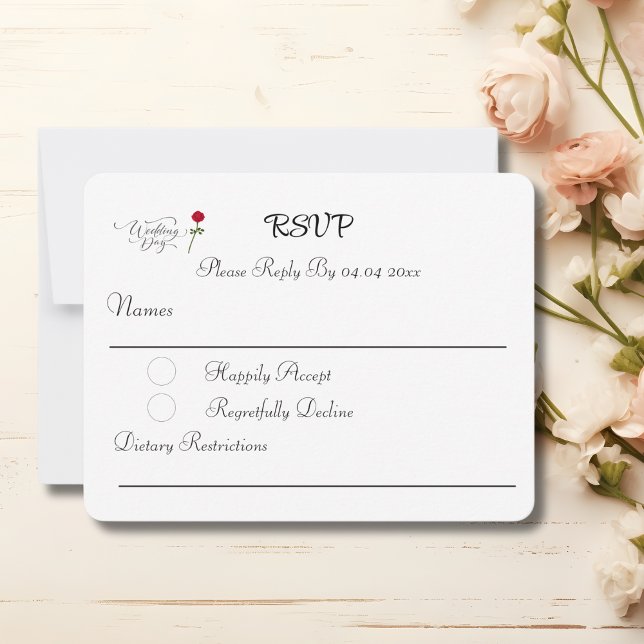 Rote Rose White Wedding RSVP Karte (Von Creator hochgeladen)