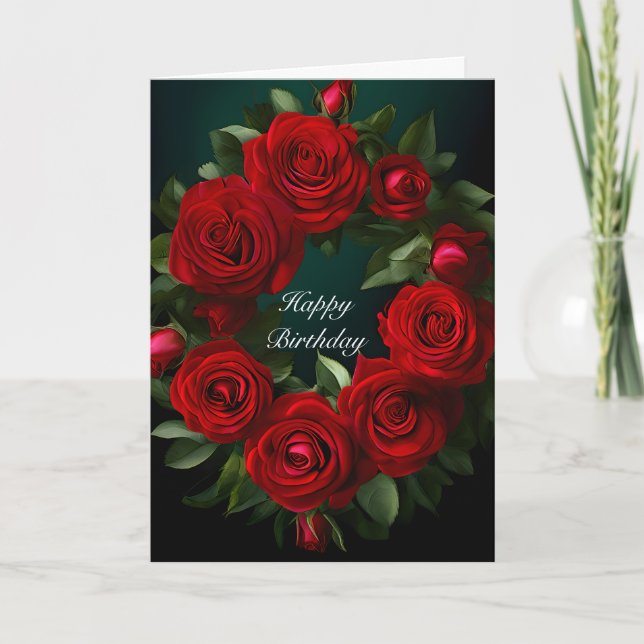 Rote Rose Wreath Birthday Karte (Vorderseite)