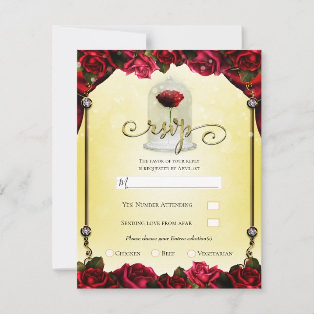 Rote Rose Yellow Gold Princess Sparkon Party UAWG Einladung (Vorderseite)