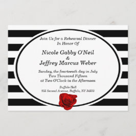 Rote Rose zum Probe Schwarz/Weiß Streifen Einladung