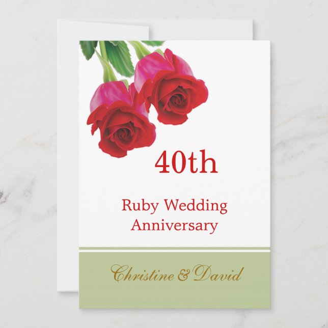 Rote Rosen 40. Ruby Hochzeitstag Einladung (Vorderseite)