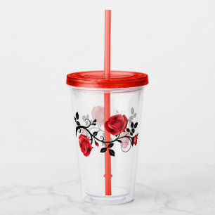 rote Rosen Akryllisches Tubellerglas mit Lid/Strah Acryltrinkbecher