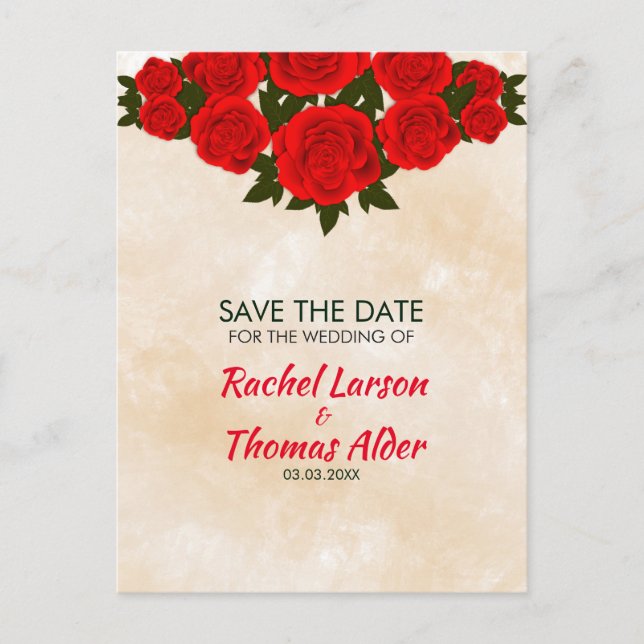 Rote Rosen Ankündigungspostkarte (Vorderseite)