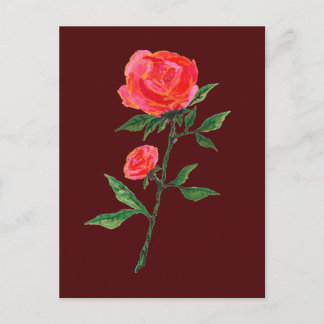 Rote Rosen-Aquarell auf dunkelroter Postkarte