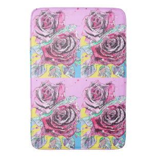 Rote Rosen-Aquarell-Blumen Rosa Florale Malerei Badematte