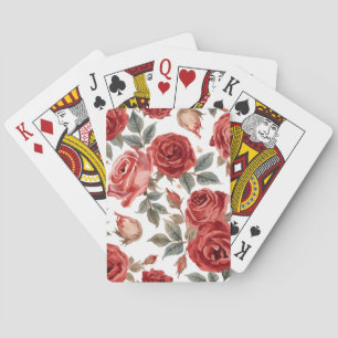 Rote Rosen Aquarell Florale Botanische Bemalte Spielkarten