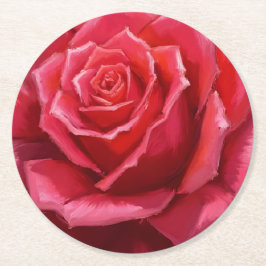 Rote Rosen-Aquarell Formale Florale Hochzeit Runder Pappuntersetzer