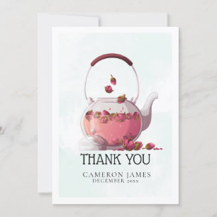 Rote Rosen-Aquarell-Teekanne Florale Teeparty Dankeskarte