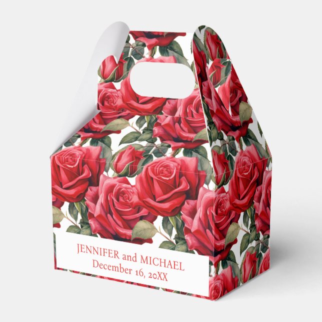 Rote Rosen Aquarellfarben Geschenkschachtel (Vorderseite)