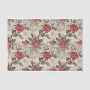 Rote Rosen auf Abstraktem Newsprint-Muster Seidenpapier
