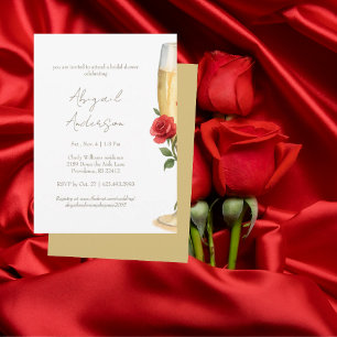 Rote Rosen auf Champagner-Junggesellinnenabschied Einladung