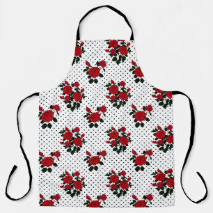 Rote Rosen auf einem Polka Dot Hintergrund. Schürze