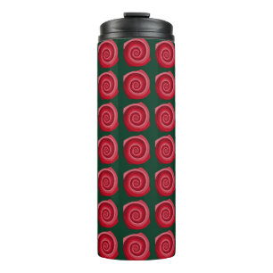 Rote Rosen auf grünem Hintergrund, abstrakt, Hinte Thermosbecher
