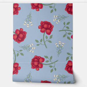 Rote Rosen auf Light Blue Oversized Calico Tapete