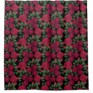 Rote Rosen auf schwarz. Duschvorhang