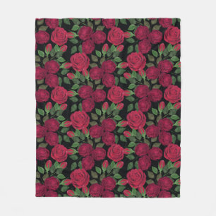 Rote Rosen auf schwarz. Fleecedecke