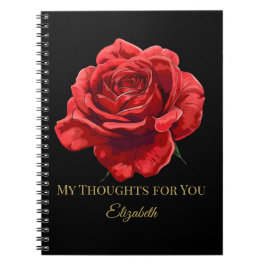 Rote Rosen auf Schwarz mit Gold-Script Personalisi Notizblock