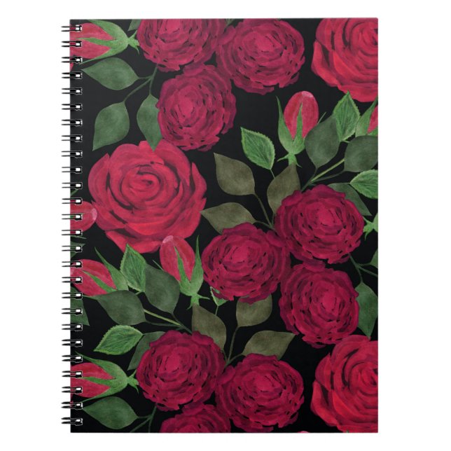 Rote Rosen auf schwarz. Notizblock (Vorderseite)