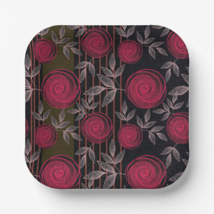 Rote Rosen auf schwarz. Pappteller