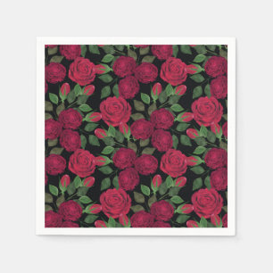 Rote Rosen auf schwarz. Serviette