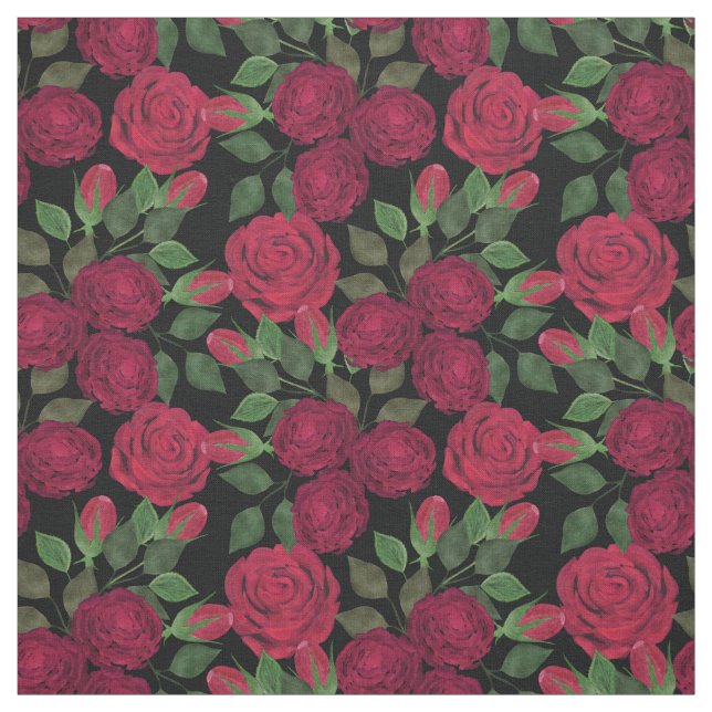 Rote Rosen auf schwarz. Stoff (Muster)