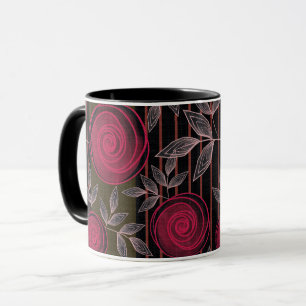 Rote Rosen auf schwarz. Tasse