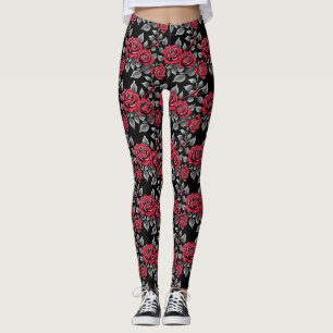 Rote Rosen auf schwarzem Hintergrund Leggings