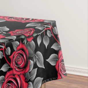 Rote Rosen auf schwarzem Hintergrund Tischdecke