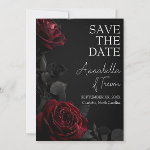 Rote Rosen auf schwarzer, melancholischer, florale Save The Date