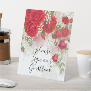 Rote Rosen & Babyatmung Elegante Florale Hochzeit  Sockelschild
