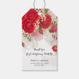 Rote Rosen & Babyatmung Elegante Hochzeitsblumen  Geschenkanhänger