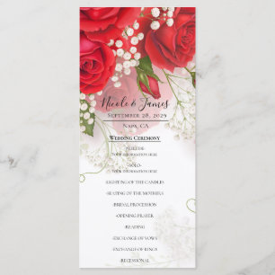Rote Rosen & Babys Atem Elegante Florale Hochzeit Menükarte