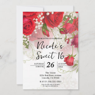 Rote Rosen & Babys Atem Elegante Florale Sweet 16 Einladung