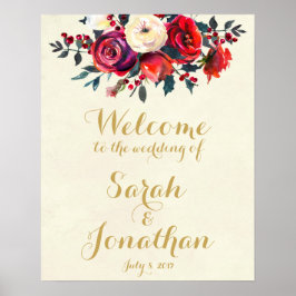 Rote Rosen Beeren Winterhochzeit Begrüßungszeichen Poster