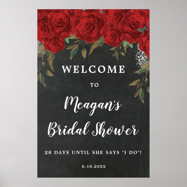 rote Rosen Begrüßungszeichen für Blumenbeete Braut Poster (Vorne)